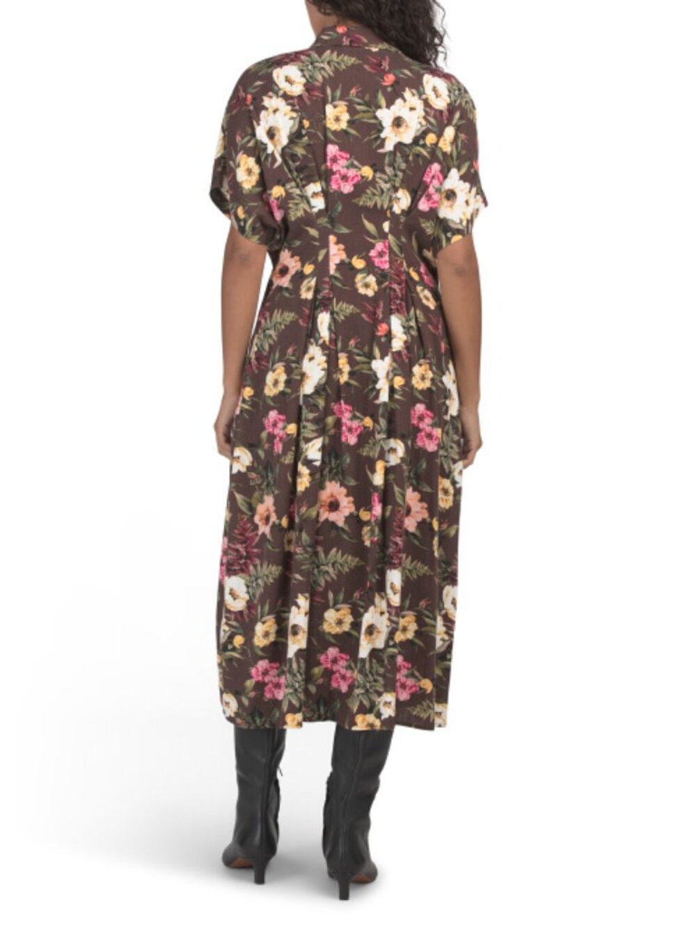 NICOLE MILLER Linen Blend Floral Printed Pintuck Dress - Picture 2 of 2